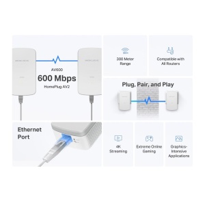 Adaptor Powerline Mercusys MP300, 600 Mbits, Gigabit-Port, Plug Play - Img 4