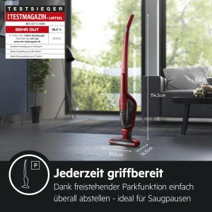 AEG Ergorapido CX7-2-45AN Aspirator fara fir 2 in 1 / fara punga / Duza pentru par de animale / pana la 45 min. durata de functionare / de sine statator / pivotare 180deg / functie de curatare a periilor / lumina LED / rosu / Exclusiv pe Amazon - Img 2