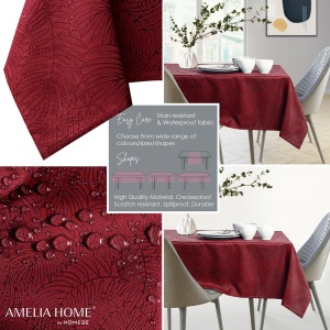AmeliaHome 80x80 cm Fata de masa Fata de masa Protectie impotriva petelor Efect Lotus Lavabil Ornament hidrofug Bordeaux Gaia - Img 2