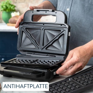 Aparat combinat cu vafe sandwich 2 in 1 Tefal Jamie Oliver, placi cu acoperire antiaderenta, poate fi spalat in masina de spalat vase, lumina de functionare si control al temperaturii, infasurator de cablu, otel inoxidabil/negru, SW70J810 - Img 3