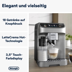Aparat de cafea complet automat DeLonghi Magnifica Plus ECAM32270SB cu ecran color tactil mare 18 bauturi calde si reci spuma cremoasa de lapte setari - Img 2