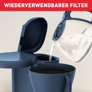 Aparat de cafea cu filtru Tefal Morning, ulcior de sticla, rezervor de apa de 1,25 litri, functie de mentinere la cald, filtru permanent, indicator de nivel al apei, albastru, CM2M1410 - Img 6
