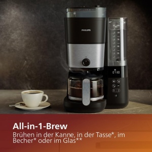 Aparat de cafea Philips All-in-1 - rasnita conica integrata pentru cafea proaspat macinata - recipient pentru boabe Duo, ulcior de sticla de 1,25 L, reglare individuala a intensitatii (HD7900/50) - Img 4