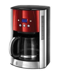 Aparat de cafea Russell Hobbs [cronometru digital, cap de dus pentru extractie si aroma optime] Rosu Luna (max 12 cani, ulcior de sticla de 1,5 l, placa de incalzire, 1000 W) Filtru de cafea 23240-56
