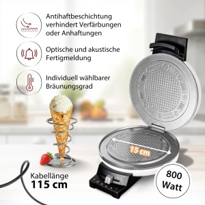 Aparat de copt cornuri Cloer 281, 800 W, antiaderent, alb - Img 2