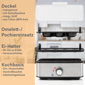 Aparat de fiert oua ProfiCook PC-EK 1275, capacitate 8 oua, 400W, inox - Img 4