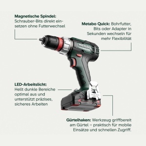 Aparat de gaurit cu acumulator Metabo BS 18 L Quick, 18V, 60 Nm - Img 5