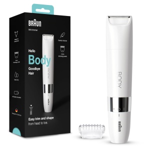 Aparat de ras Braun Body Mini-Trimmer BS1000, alb, WetDry, pentru femei si barbati