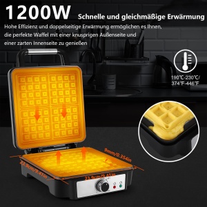 Aparat pentru vafe belgiene YASHE 1200W 4 felii argintiunegru antiaderent - Img 2