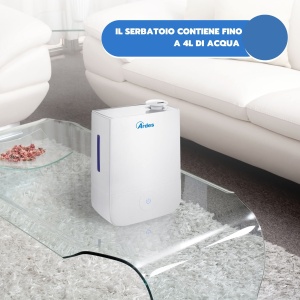 ARDES - AR8U10 Umidificator cu ultrasunete NEBULO 30W, umidificator profesional de camera pentru casa si birou, capacitate 4 litri, 3 niveluri de abur, cu panou mare de control tactil, silentios si elegant, alb - Img 5