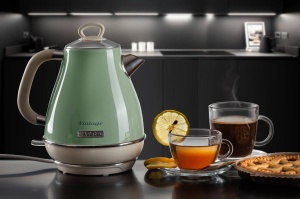 Ariete Vintage Kettle 2869, Ceainic electric retro cu nivel vizibil al apei, baza fara fir la 360deg, oprire automata, strecuratoare de ceai, capacitate 1,7 l, otel inoxidabil, 2000 W, verde - Img 6