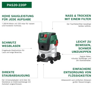 Aspirator Bosch PAS20-220P, 1200W, 220 mbar, cu adaptor universal - Img 2