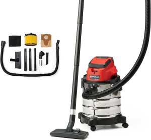 Aspirator fara fir Einhell TC-VC 18/20 Li S-Solo Power X-Change (Li-Ion, 18V, recipient din otel inoxidabil 20 l, racord prin suflare, incl. duze + filtru, fara baterie si incarcator), Negru/Rosu - Img 1