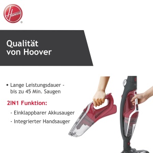 Aspirator fara fir Hoover fara sac I Aspirator fara fir + aspirator portabil intr-unul cu 45 de minute Timp de functionare I Aspirator fara fir cu lumina LED, functie de parcare, maner pliabil, instrument pentru crapaturi si perie de praf [HF21F25] - Img 2