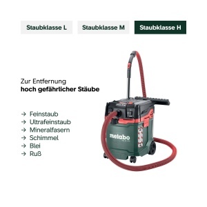 Aspirator Metabo ASA 30 H PC, 1200 W, pentru umed si uscat, Staubklasse H - Img 4