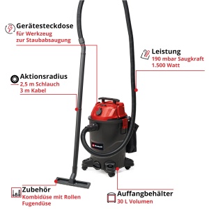 Aspirator multifunctional Einhell TC-VC 1930 A 1500W 30L pentru suprafete umede si uscate - Img 2