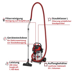 Aspirator multifunctional Einhell TE-VC 2580 SACL 1100W Filtru HEPA Clasa L - Img 2