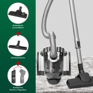 Aspirator ProfiCare(r) fara sac pentru parchet, covor, gresie, aspirator de podea de 700 W cu filtru HEPA, aspirator fara sac incl. 3 perii si sistem de microfiltrare cu 4 compartimente, PC-BS 3110, alb/titan - Img 4