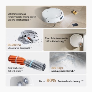 Aspirator robot DJI ROMO S, 25000 Pa putere, auto-curatare, alb - Img 2