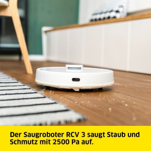 Aspirator robot Karcher RCV 3 cu functie de stergere, control inteligent al aplicatiei, navigatie laser LiDAR, cartografiere, detectarea camerelor si a obstacolelor, 2500 Pa, autonomie de 120 min, pentru podele dure si covoare, alb - Img 3