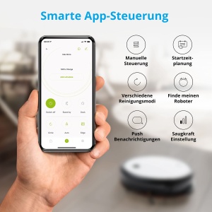 Aspirator robot MEDION cu functie de stergere si control prin aplicatie (WLAN, Alexa, navigatie inteligenta, statie de incarcare, aspirare si stergere in acelasi timp, optimizat pentru parul animalelor de companie si alergici, MD 19601) - Img 5