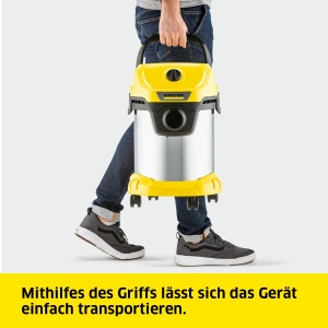 Aspirator umeduscat Karcher WD 3 S V-17420 incl filtru cartus sac de filtrare din lana 1000 W 2 m si depozitare furtun functie de suflare duza pentru  - Img 3