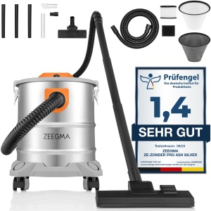 Aspirator uscat Zeegma ZONDER PRO ASH pentru cenusa si moloz, aspirator industrial 1600W, rezervor din otel inoxidabil 20 L, filtru HEPA, cablu functie de suflare 5 m - Img 1