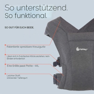 Babytrage Ergobaby Embrace pentru Neugeborene, 0-12 luni, Culoare Heather Grey - Img 4