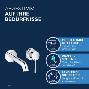 Baterie baie GROHE Essence 19408001 montaj pe perete economisire apa finisaj cromat - Img 3