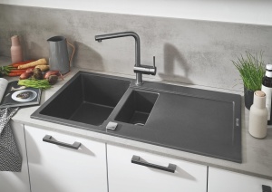 Baterie de bucatarie GROHE Minta, cu dus retractabil, SuperSteel - Img 3