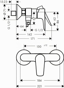 Baterie de dus hansgrohe Talis E, negru mat, pentru 1 dus, instalare pe perete - Img 2