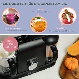 BEABA - Babycook Duo - Aparat de mancare pentru bebelusi 4 in 1 - Abur delicat - Gatit rapid cu abur in 15 minute - XXL Capacitate: 2x200 ml - Negru, 1 bucata (1 pachet) - Img 4