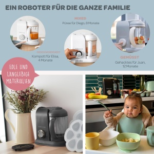 BEABA - Babycook Solo - Aparat de mancare pentru bebelusi 4 in 1 - Abur delicat - Gatit rapid cu abur in 15 minute - Cos de gatit din otel inoxidabil - Gri inchis - Img 5