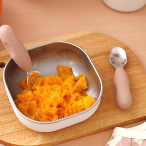 BEABA, set 2 tacamuri pentru copii din otel inoxidabil si silicon, tacamuri pentru copii, tacamuri pentru copii, de la 10 luni, forma ergonomica, maner ergonomic, tacamuri de invatare pentru copii, pralina - Img 8