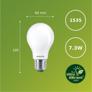 Bec LED Philips classic, UltraEfficient, 100W, 1535Lm, A60, E27 2700K, sticla mata, reglabil - Img 3