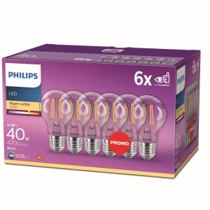 Becuri LED Philips Classic E27 Filament 40W Warm White Set 6 bucati