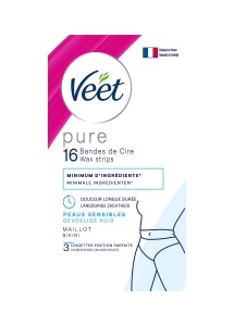 Benzi depilatoare Veet Pure pentru piele sensibila, 16 buc, hypoalergenice