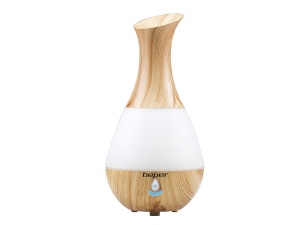 BEPER 70.405 Difuzor cu ultrasunete, Lumini LED cu 7 culori interschimbabile, Rezervor 235 ml, Design silentios si inovator, Cabluri si adaptoare incluse, alb ed efect lemn