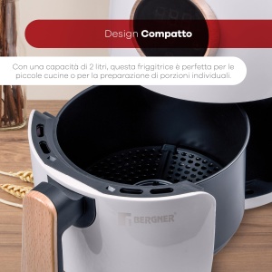 BERGNER in mod natural AirFryer 2 L Freidora de Aire 1000 W Temperatura desde 80-200oC Temporizador con Alarma Cesta Extraible con Antiadherente Culoa - Img 5