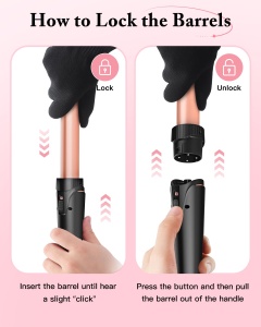 BESTOPE PRO Ondulator Ondulator 3 butoaie Wave Iron 5 in 1 - Set ondulator 3 butoaie pentru valuri mari, reglare temperatura, incalzire rapida si o manusa, 2 cleme, aur roz - Img 9