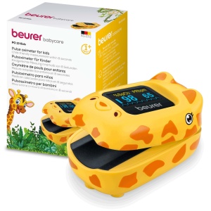 Beurer PO 13 Kids, pulsoximetru pentru degete pentru copii, masurarea pulsului si a saturatiei de oxigen in cateva secunde, format mic, aliniere automata a afisajului, cu husa de curea