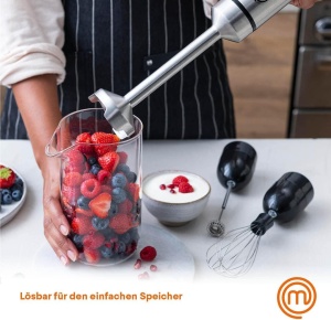 Blender de mana MasterChef din otel inoxidabil 3 in 1, blender de mana cu tel electric si spumant de lapte de mana, blender de mana cu 2 setari de viteza, aparat de bucatarie cu bagheta, poate fi spalat in masina de spalat vase, 400w - Img 5