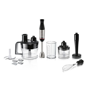 Blenderul de mana Bosch ErgoMaster Series 6 MSM6M673, garantie motor de 10 ani, lame din otel inoxidabil, cuplaj ceramic fara uzura, racire cu aer, tocator, tocator de cartofi, tel, 1000 W - Img 1