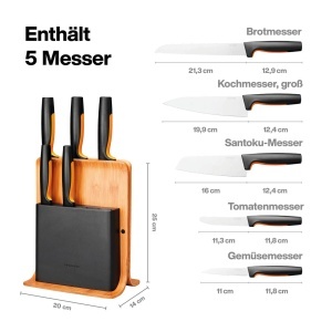 Bloc de cutite Fiskars Functional Form cu 5 cutite din otel japonez, bambus - Img 3