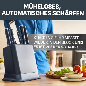 Bloc de cutite Tefal EverSharp Pro K297S744 6 piese tehnologie de ascutire automata otel inoxidabil german albastru - Img 5