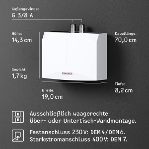 Boiler Instant STIEBEL ELTRON DEM 6, 5,7 kW, pentru spalator, Made in Germany - Img 5