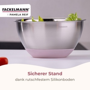Bol de amestec Fackelmann Pamela Reif 2,5 L din otel inoxidabil cu fund din silicon roz - Img 6