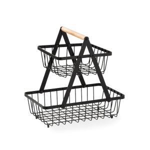 Bol de fructe Lacor 61124, din metal si lemn de cauciuc, 27 x 17 x 29 cm