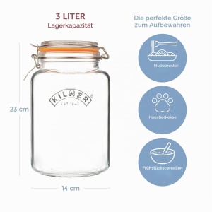 Borcan de conservare Kilner Clip Square, 3 litri, cu capac din otel inoxidabil - Img 2