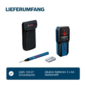 Bosch Professional Locator GMS 120-27 adancime maxima de detectie metal nemagneticmetal magneticcabluri sub tensiunelemn 1201005030 mm stilou de marca - Img 5